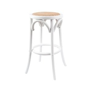 Aster Round Bar Stools Dining Stool Chair Solid Birch Timber Rattan Seat White