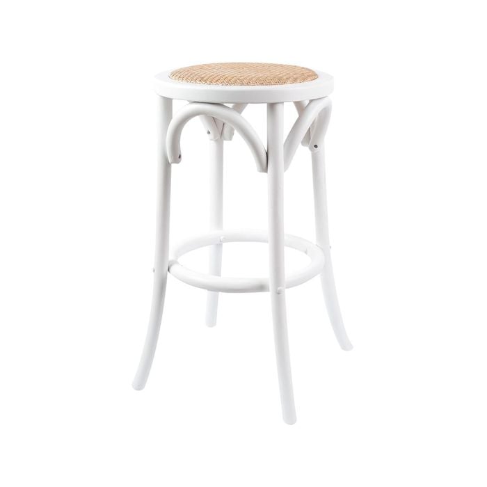 Aster Round Bar Stools Dining Stool Chair Solid Birch Timber Rattan Seat White