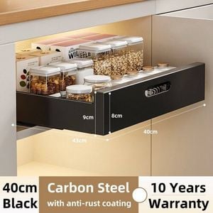 Kitchen Cabinet Pull Out Slide Drawer Shelf Organiser Rack Storage Holder Spices,No Drill Slide Out Drawers 40cm Black