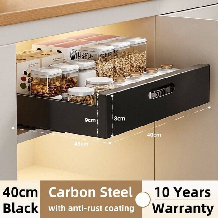 Kitchen Cabinet Pull Out Slide Drawer Shelf Organiser Rack Storage Holder Spices,no Drill Slide Out Drawers 40cm Black