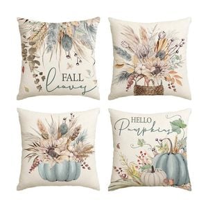 Catzon 4 Pcs Linen Throw Pillow Covers Autumn for Home