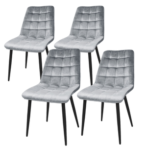 HomeStar Set of 4 Lainey Fabric Velvet Kitchen Dining Chair Metal Legs Bluish Grey