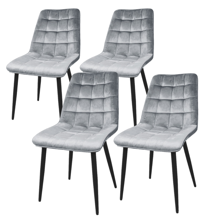 HomeStar Set of 4 Lainey Fabric Velvet Kitchen Dining Chair Metal Legs Bluish Grey