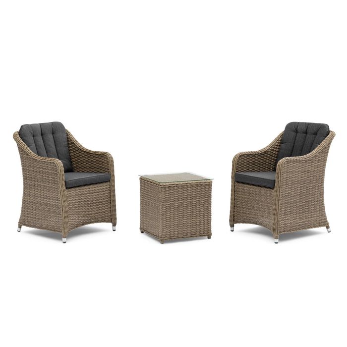 FurnitureOkay Liverpool 3-Piece Wicker Outdoor Balcony Setting - Charcoal Cushion