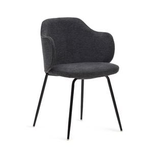 Yunia chair in dark grey with steel legs in a painted black finish