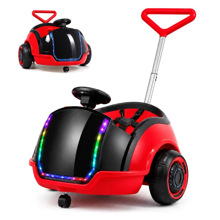 Ufurniture 3-in-1 Kids Electric Push Ride On Car w/Music Player Toddler Car w/5-Point Safety Belt and LED Light Red