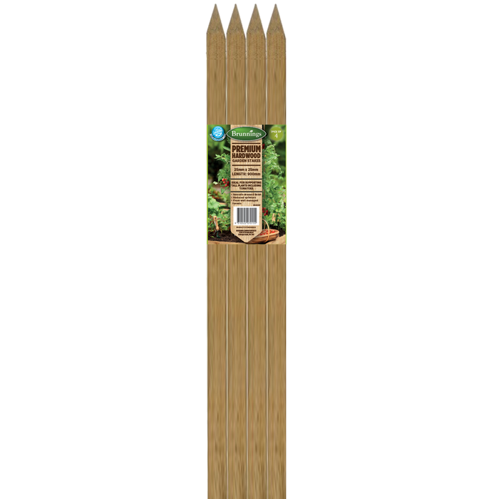 Brunnings 25 x 25 x 900mm Hardwood Stakes - 4 Pack