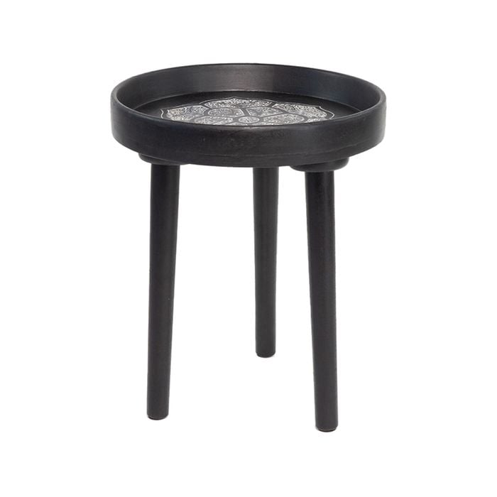 Rayell 46cm Carved Timber Top Bisque Side Table - Black