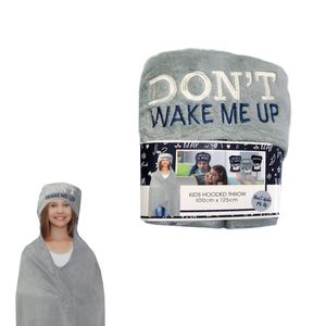 Bloomington Kids Embroidered Hooded Throw Rug 100 x 125cm Grey Don't Wake Me Up