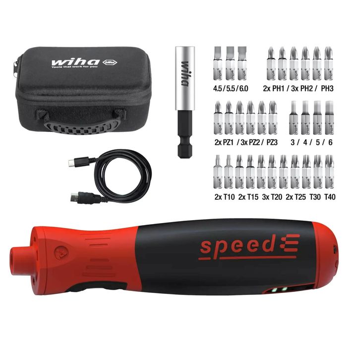Wiha Electric Screwdriver PocketDrive SpeedE LED Light Rechargeable 31 Bits Case