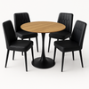 FORET 5PCS Dining Table Set Round Table Bk With 4 Black Pu Leather Chairs