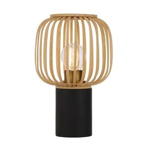 Telbix Sorens Contemporary Table Desk Lamp Light Bamboo Metal Black Natural Matte