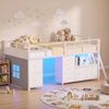 Advwin King Single Low Loft Bed with 7 Drawers and Bookcase Heavy Duty Metal Kids Loft Bed with LED Lights Ladder White