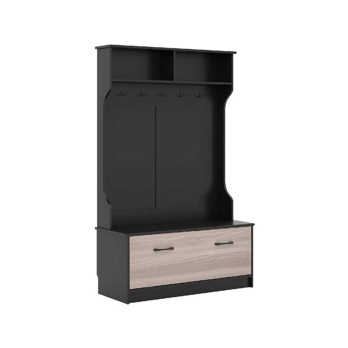 Costway 160cm Hall Tree Coat Clothes Rack Shoe Storage Bench, Black