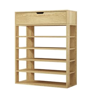 Oikiture Shoes Storage Rack Cabinet  5-tier Shelves Drawer Natural