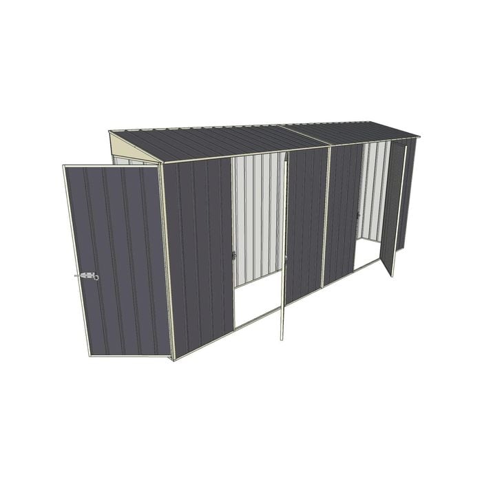 Build-a-Shed 0.8 x 4.5 x 2m Skillion Single Hinged Door Shed with Dual Single Hinged Side Doors - Grey