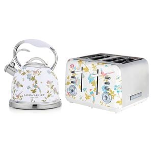 Laura Ashley Elveden White 2.5l Stove Top Kettle & 4 Slice Bread Toaster Set