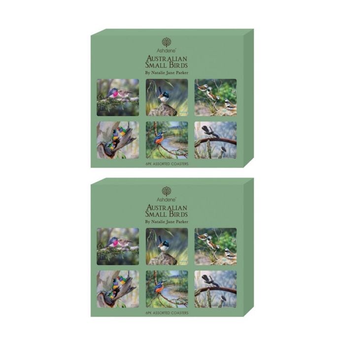 2x 6pc Ashdene Aus Small Birds Coaster Serveware Set Animal Art Design