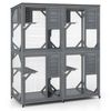 Costway Fir Wood Outdoor Cat Cage Weather Resistant Catio Shelter Cat Enclosure-Grey