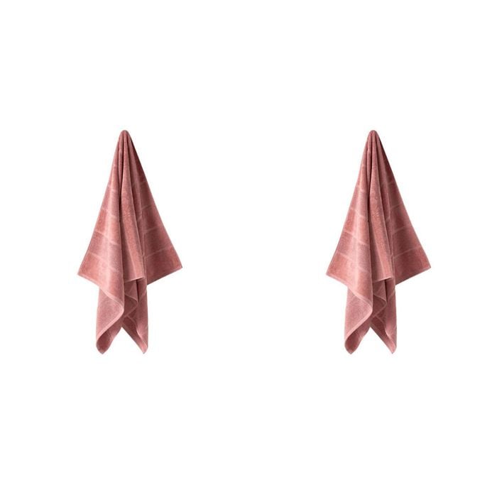 2PK Linen House Velour Stripe Cotton Rosette Bath Mat 60x80cm - Pink