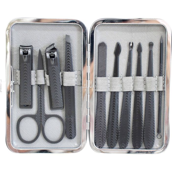 11pc LVD Metal/Plastic 12.5cm Manicure Nail File/Clipper/Cuticle Kit Grey/Black