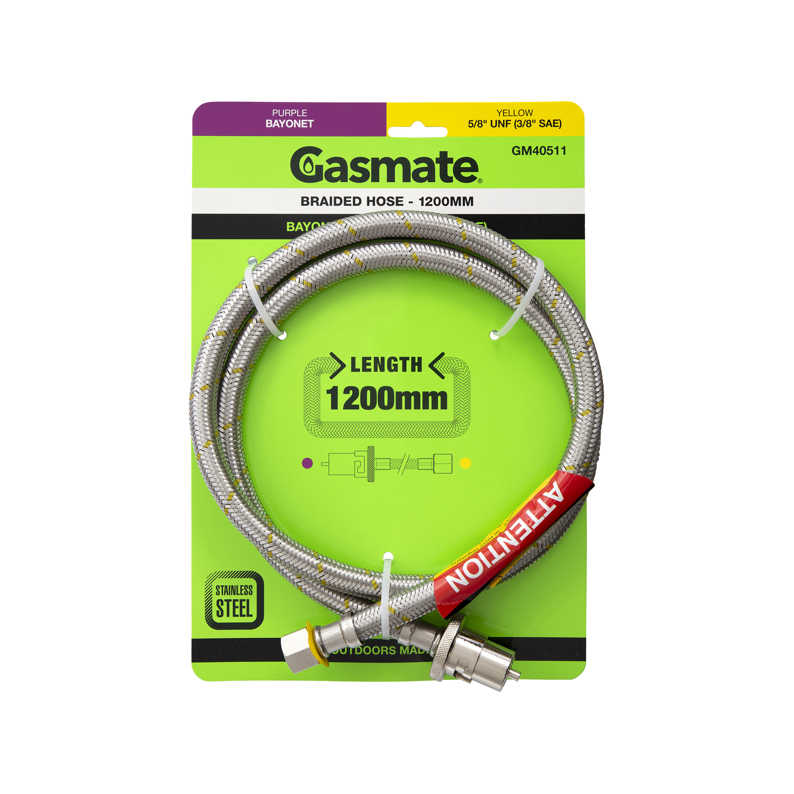 Gasmate Branded Hose 1200mm Bayonet to 5 8 UNF 3 8 SAE Bunnings Australia