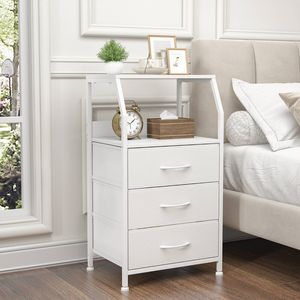 Ufurniture Nightstand 3 Fabric Drawers Storage Bedside Table with Shelf for Bedroom Living Room White