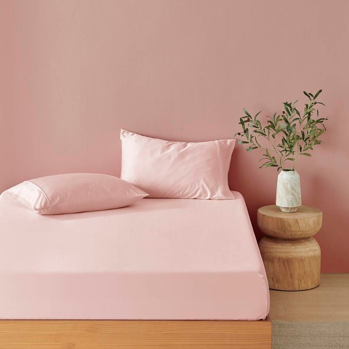 Natural Home Bamboo Fitted Sheet Set Blush Pink Queen Bed