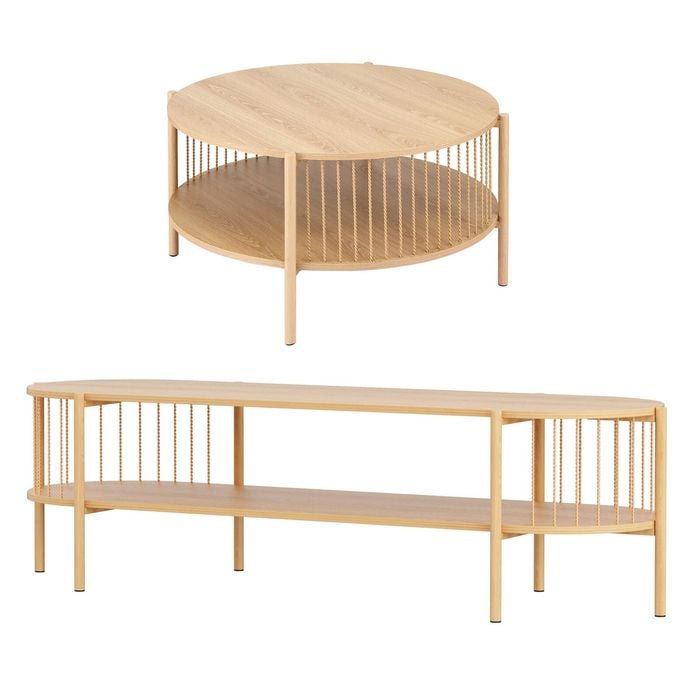 Artiss Tv Unit & Coffee Table Set Storage Shelf Pine