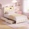Advwin King Single Upholstered Velvet LED Bed Frame with Hidden Storage Beige