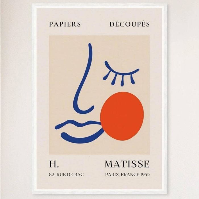 Galrie Papiers Découpés Blue Face with Orange, H. Matisse Art Print (1955), White Frame, A4 21 x 30cm (8 x 12inch)