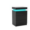 Glansig Bedside Table with LED Light - Piano Black