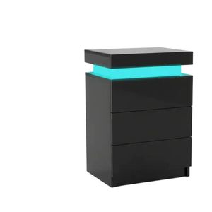 Glansig Bedside Table with LED Light - Piano Black