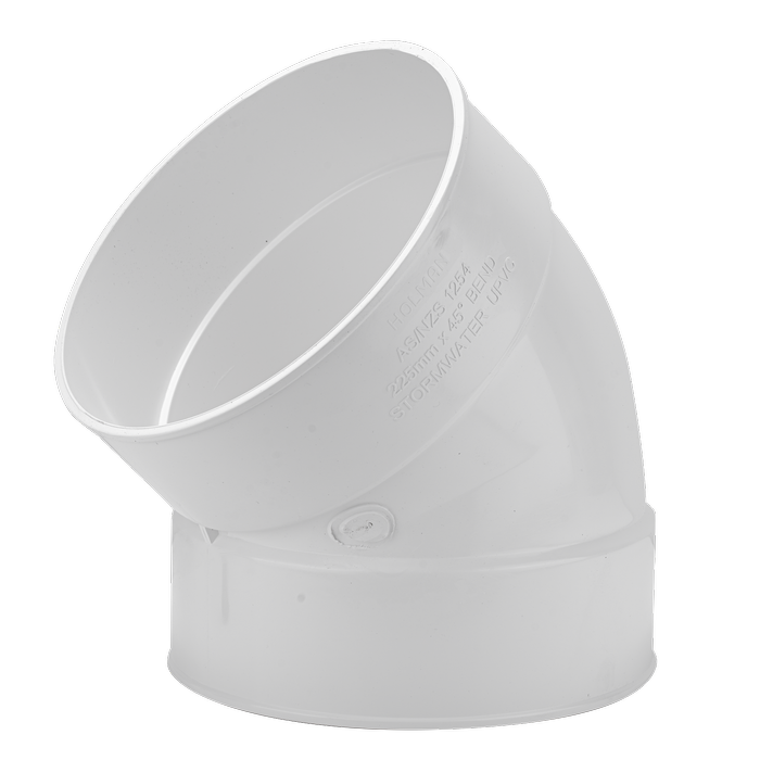 Holman 225mm 45° Female And Female PVC DWV Plain Bend