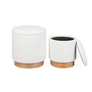 P&P White Sherpa Fur Storage Ottoman with Wood Base 31.5x31.5x35cm