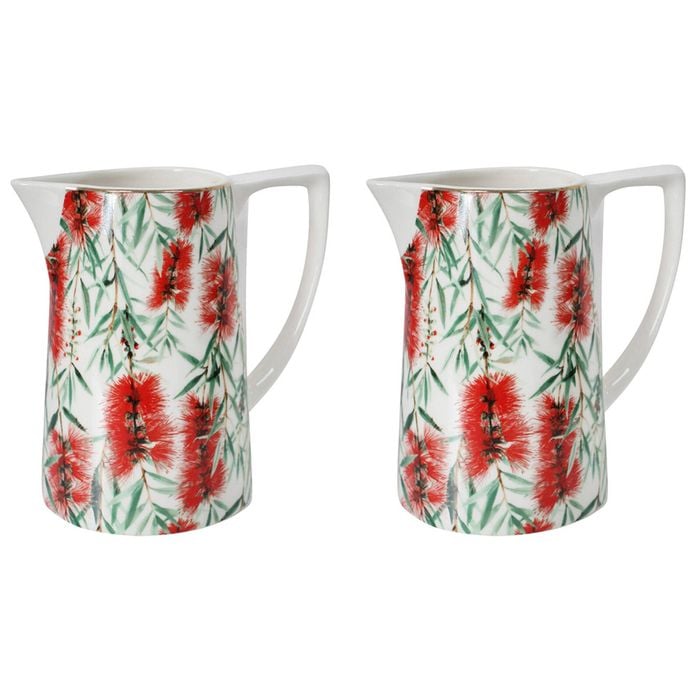 2PK LVD Bottlebrush Porcelain 14.5cm Jug Pitcher/Decorative Vase