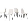 Bribrion X4 Dining Chairs With Black Metal Legs Upholstered Faux Leather Seats Channel Back Modern Kitchen Pu White
