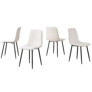 Bribrion X4 Dining Chairs With Black Metal Legs Upholstered Faux Leather Seats Channel Back Modern Kitchen Pu White