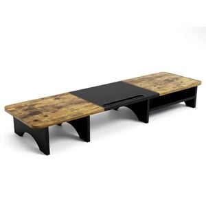 Advwin 100cm Dual Monitor Stand Riser Wood Desktop Organizer with Storage Space Walnut+Black