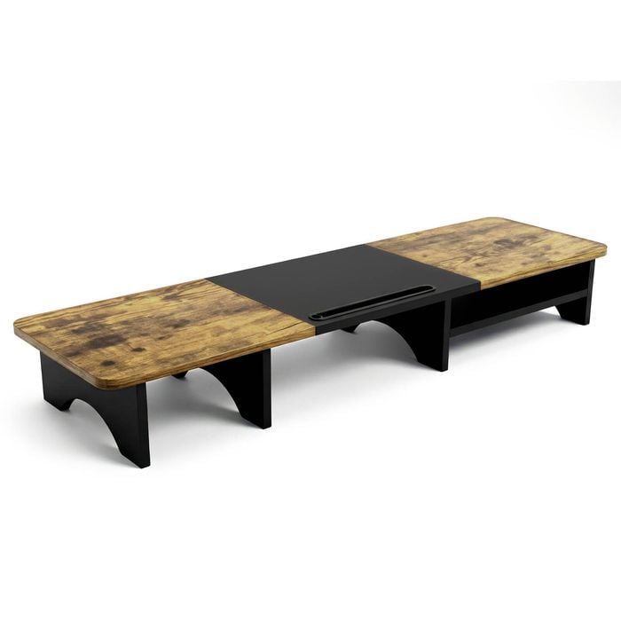 Advwin 100cm Dual Monitor Stand Riser Wood Desktop Organizer with Storage Space Walnut+Black
