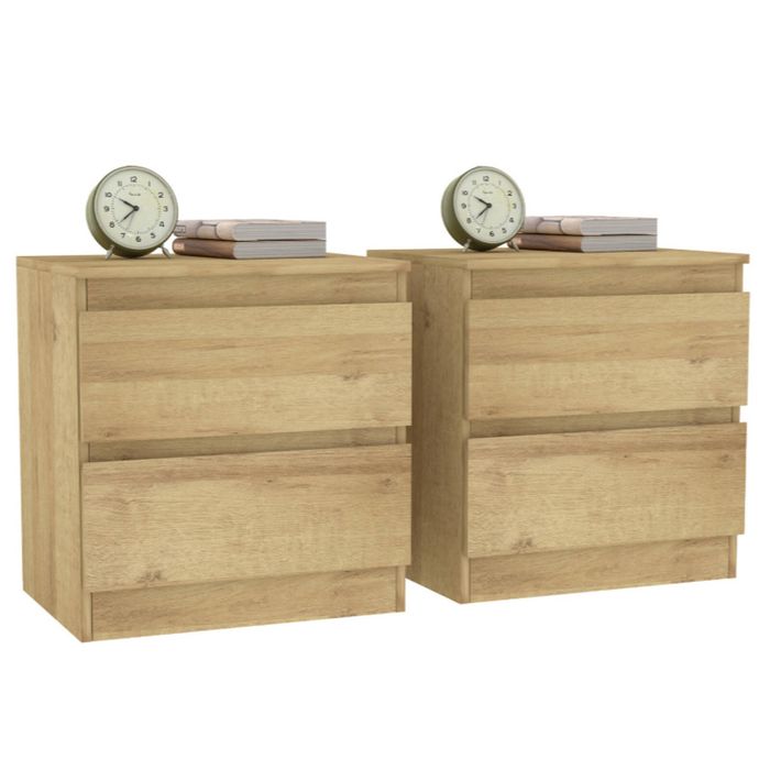 Cosmoliving Bedside Table Light Oak Set of 2- 2 Drawer Dresser Bundle ...