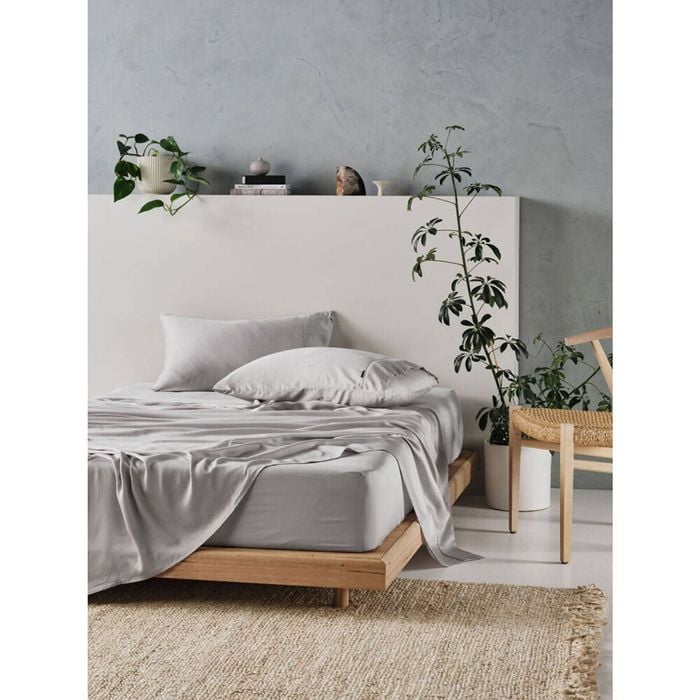 Linen House King Sheet Tencel Bed Sheet w/ Pillowcase Set - Silver