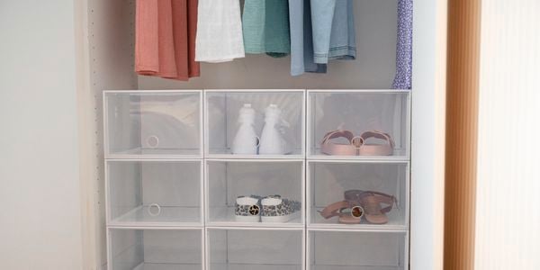 Storage boxes for shoes in closet 