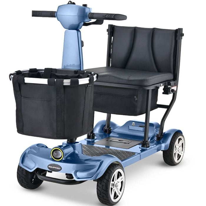 EQUIPMED SmartPacer+ Ultra-Lightweight Mobility Scooter w/ Li-ion Battery, Foldable, 120kg Capacity, Blue