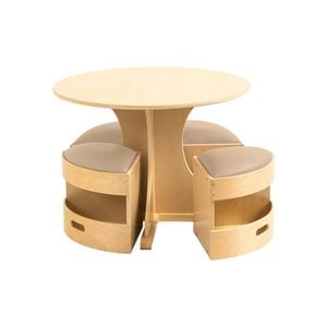 Jooyes Kids Round Wooden Table With Storage Stools Beige - Set Of 5 - 76cm | Table | 55cm