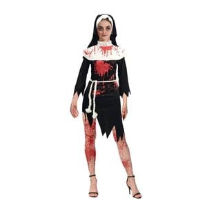 More Than Party Womens Zombie Nun Costume Blood Splattered Black Dress M/L