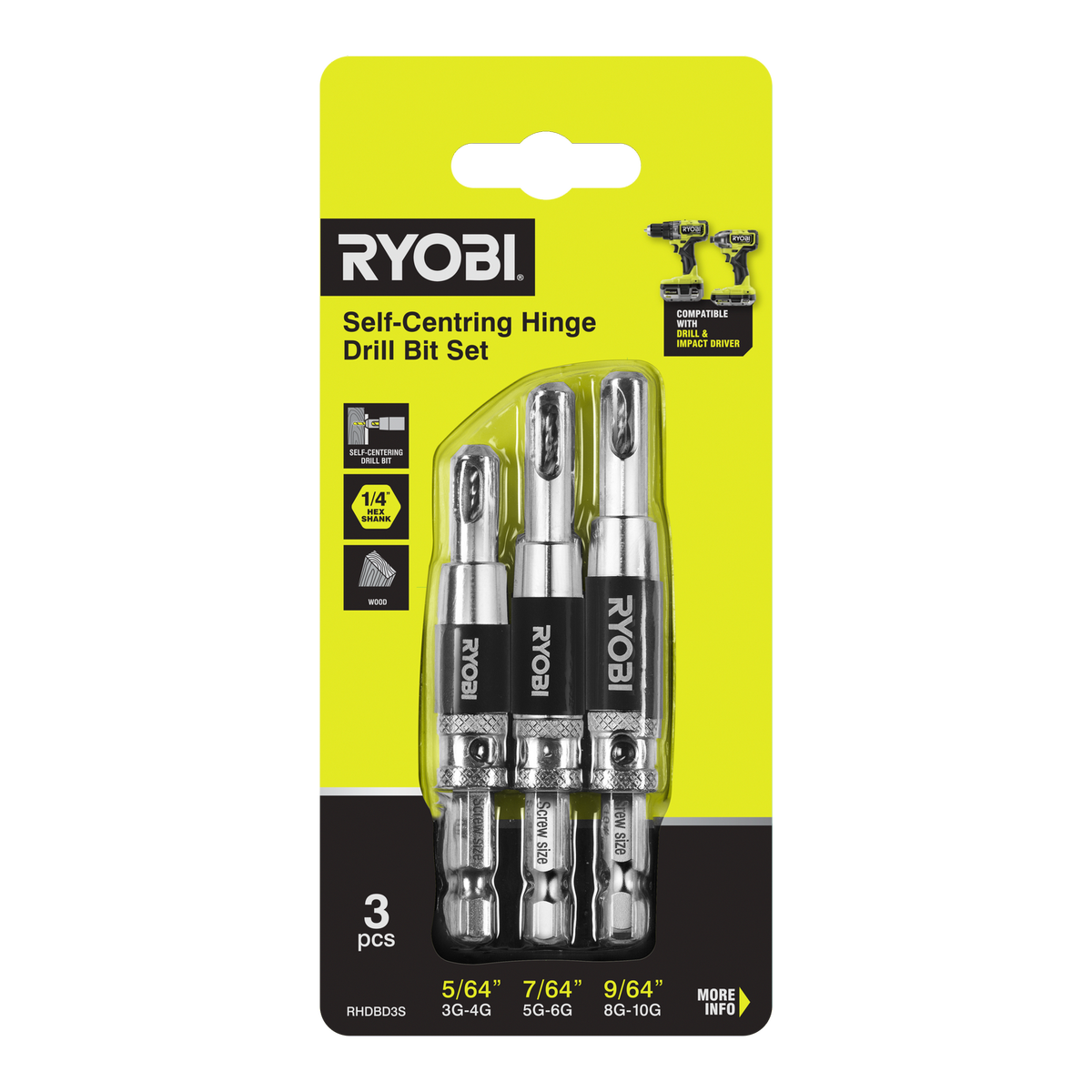 Ryobi Pilot Bit Set Ryobi 3-Piece Door Hinge Drill Bit Set