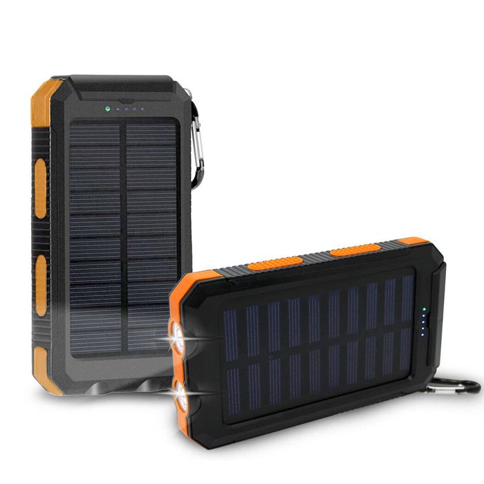 2x 10000mAh Solar Power Bank Dual USB Torch Light Compass
