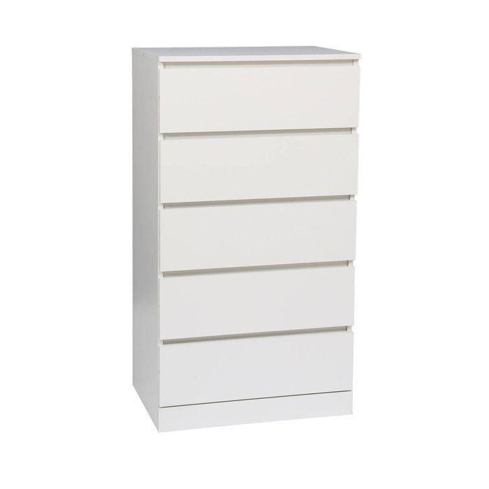 Foret Dresser Tallboy Lowboy Cabinet Bedroom Storage Chest 5 Drawers Wood White