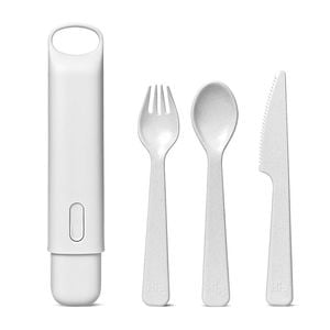 3Pc Hip Kitchen Tableware Case w/ Silicon Spoon Fork Knife Cutlery Dusty Grey